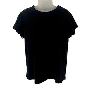 Soft Surroundings Lace Ebroidered Crew Neck Tee in Black